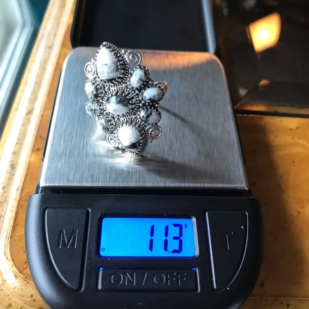 White Buffalo Sterling Silver Statement Ring Size 8